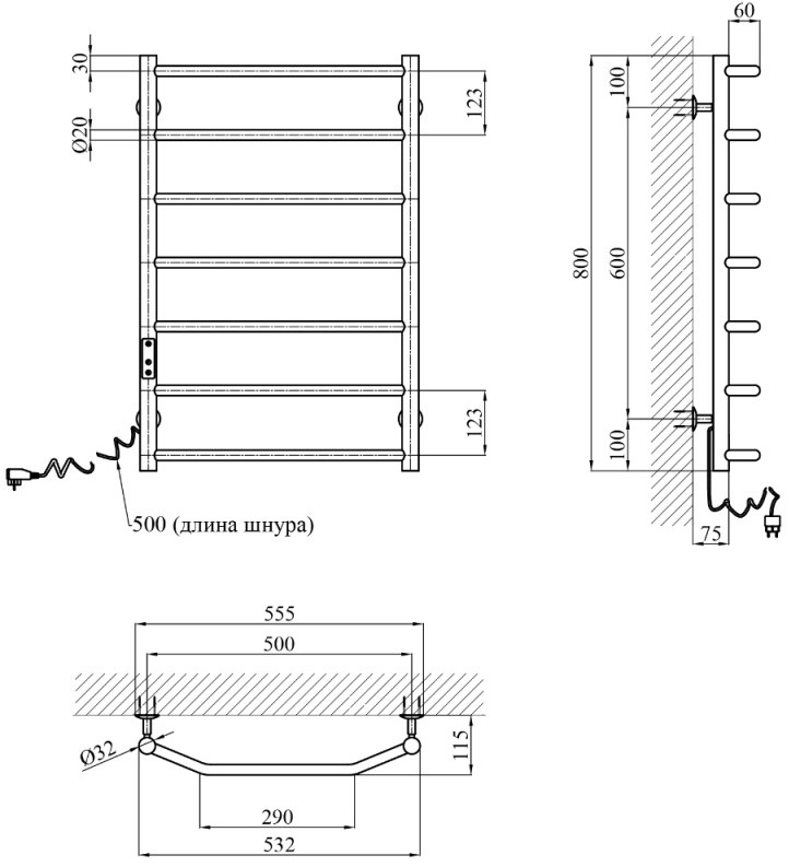 Kroner KRP Diva EL800x500-7 (CV036324) Габаритні розміри
