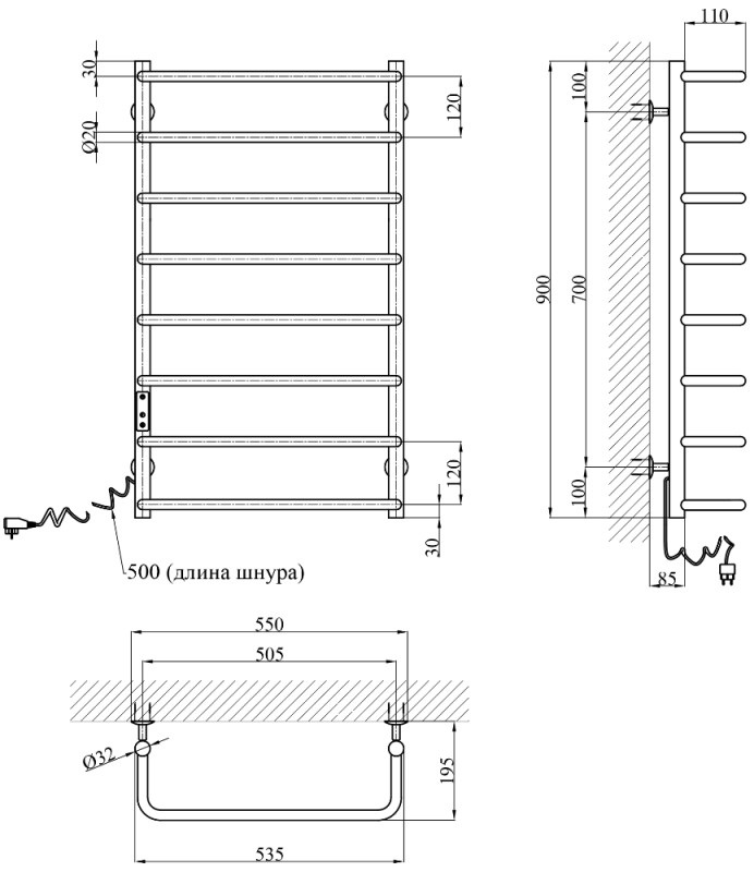 Kroner KRP Stil EL900x500-8 (CV036346) Габаритные размеры