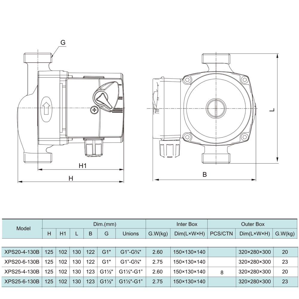 Shimge XPS 20-6-130B Габаритные размеры