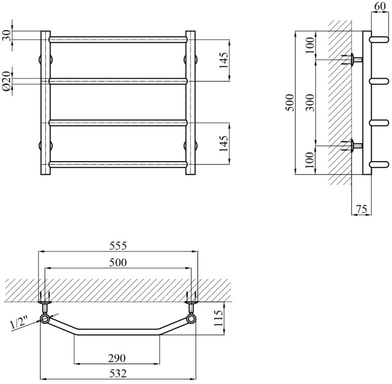 Kroner KRP Diva WT500x500-4 (CV036302) Габаритні розміри