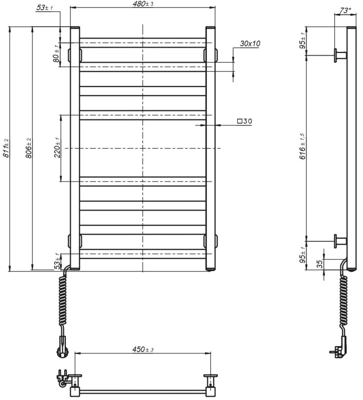 Domingo Axis 480x800, ліва (12-274150-4880) Габаритні розміри