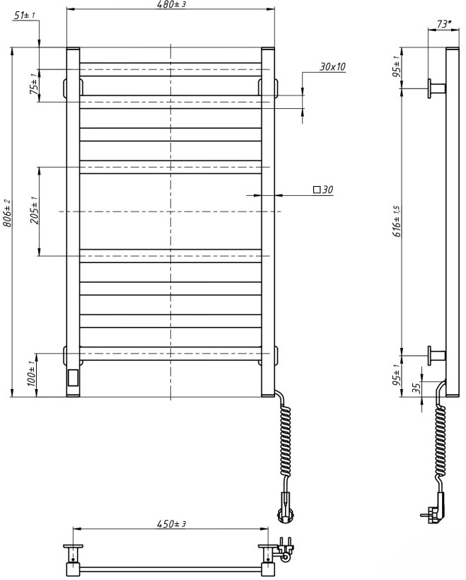 Domingo Axis 480x800 Sensor, права (12-174053-4880) Габаритні розміри