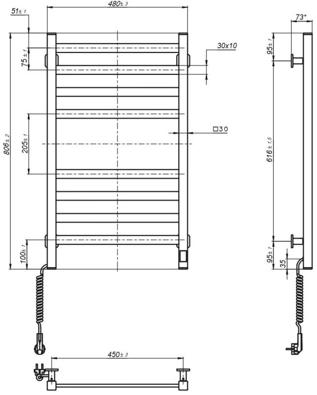 Domingo Axis 480x800 Sensor, ліва (12-174153-4880) Габаритні розміри