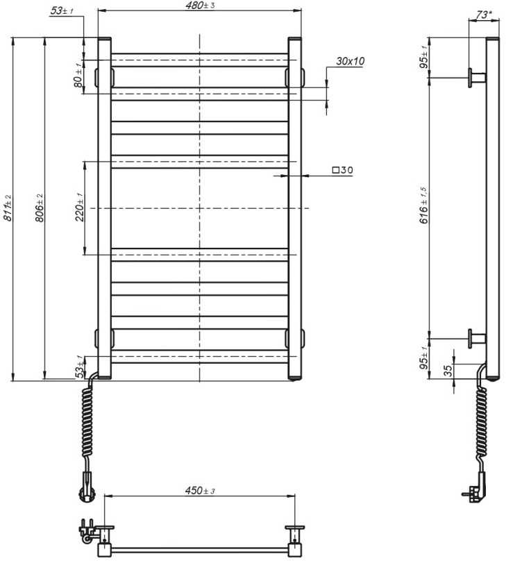 Domingo Axis 480x800, левый (12-174150-4880) Габаритные размеры