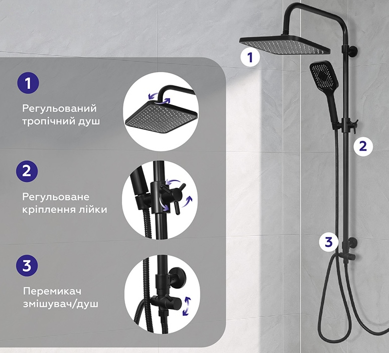 Душовий комплект Britc XY-1225B + Janedo JD-E117-3 огляд - фото 11