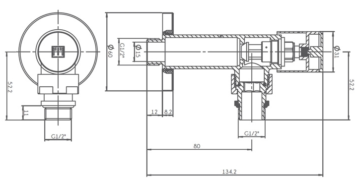 Ideale Dante 1/2”x1/2” антрацит Габаритні розміри