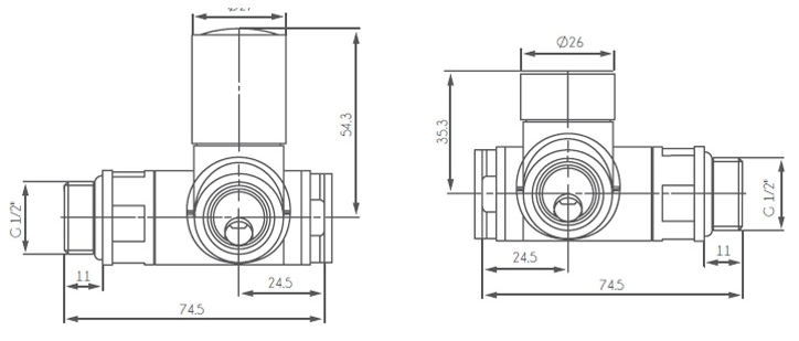 Ideale Senso 1/2”x1/2” антрацит Габаритні розміри