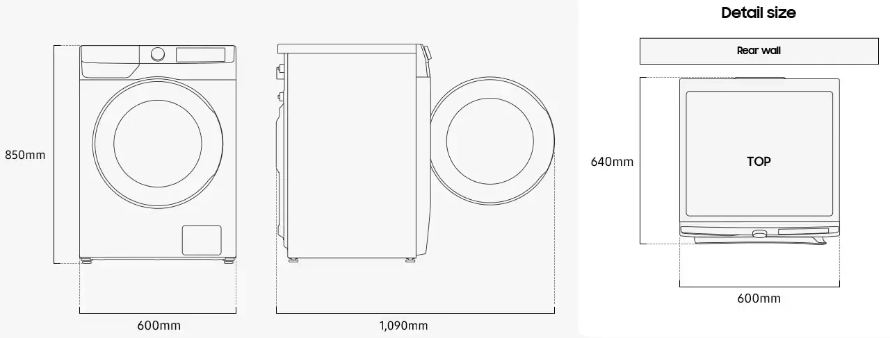 Samsung WW10FG6U3ELKUA Габаритные размеры
