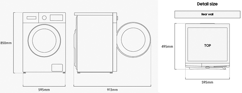 Samsung WW70FG3M05TWLF Габаритні розміри