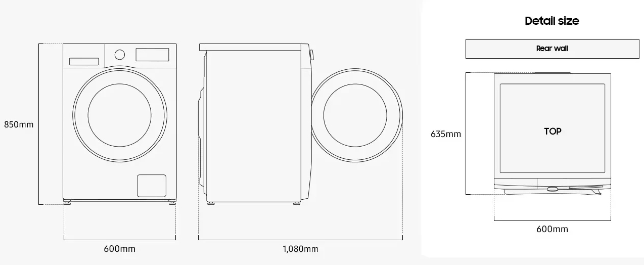 Samsung WW90CGC0EDABLE Габаритные размеры