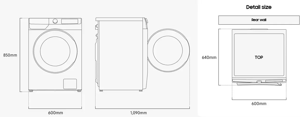 Samsung WW11DG5B2FABLE Габаритні розміри