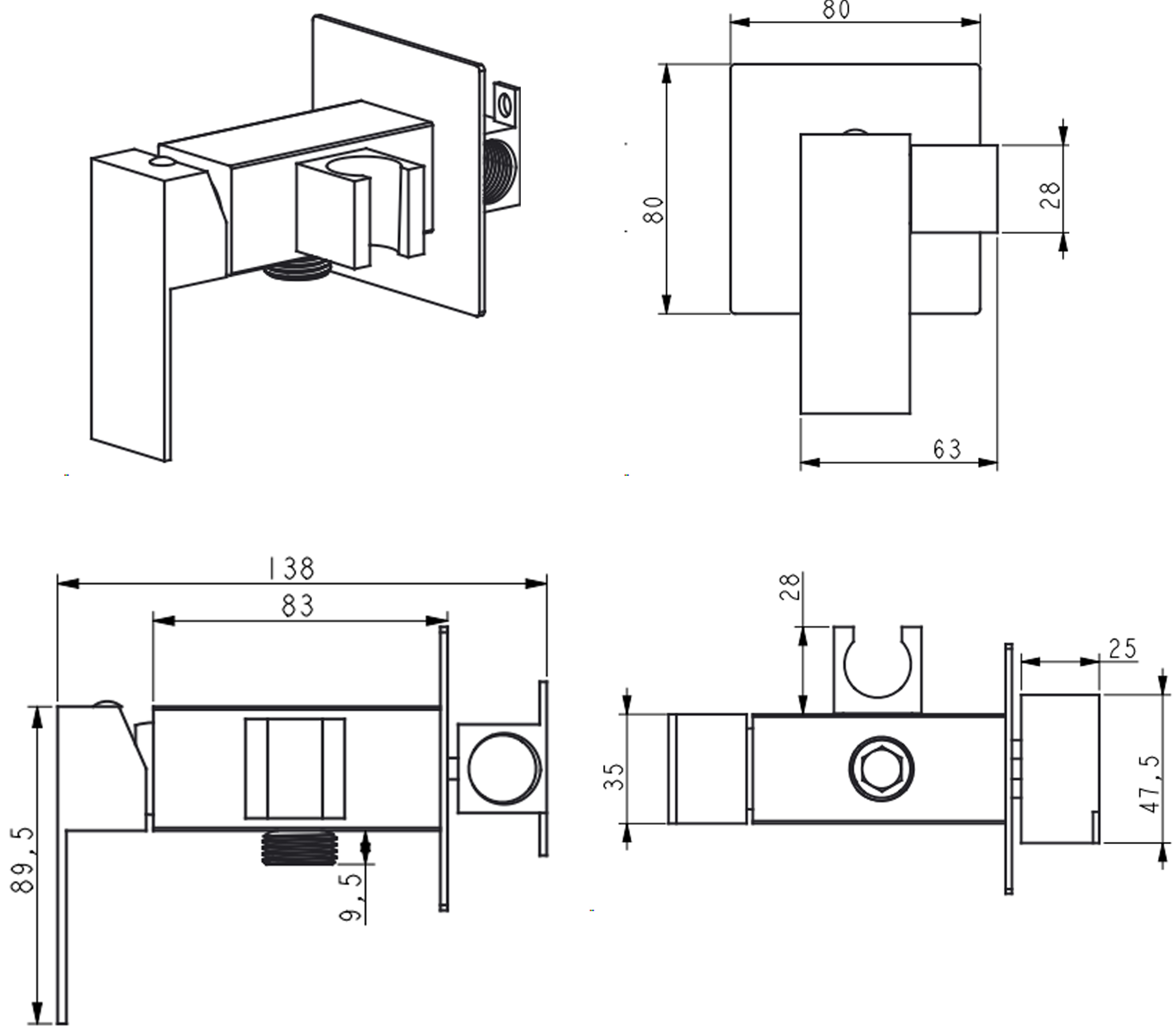 Lidz Kubis 111 Black (LDKUB111BLA46108) Габаритные размеры