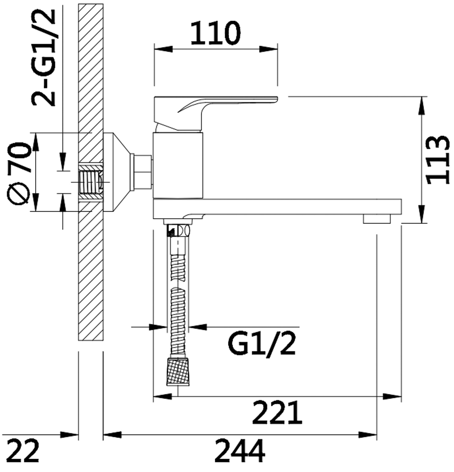 Q-Tap Jay Chrome/White (QTJAY260CRW45554) Габаритні розміри