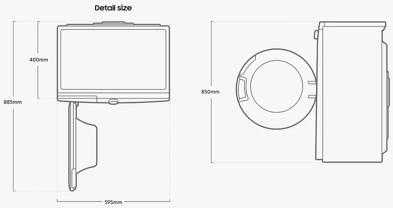 Samsung WW60A3120BH/LE Габаритні розміри