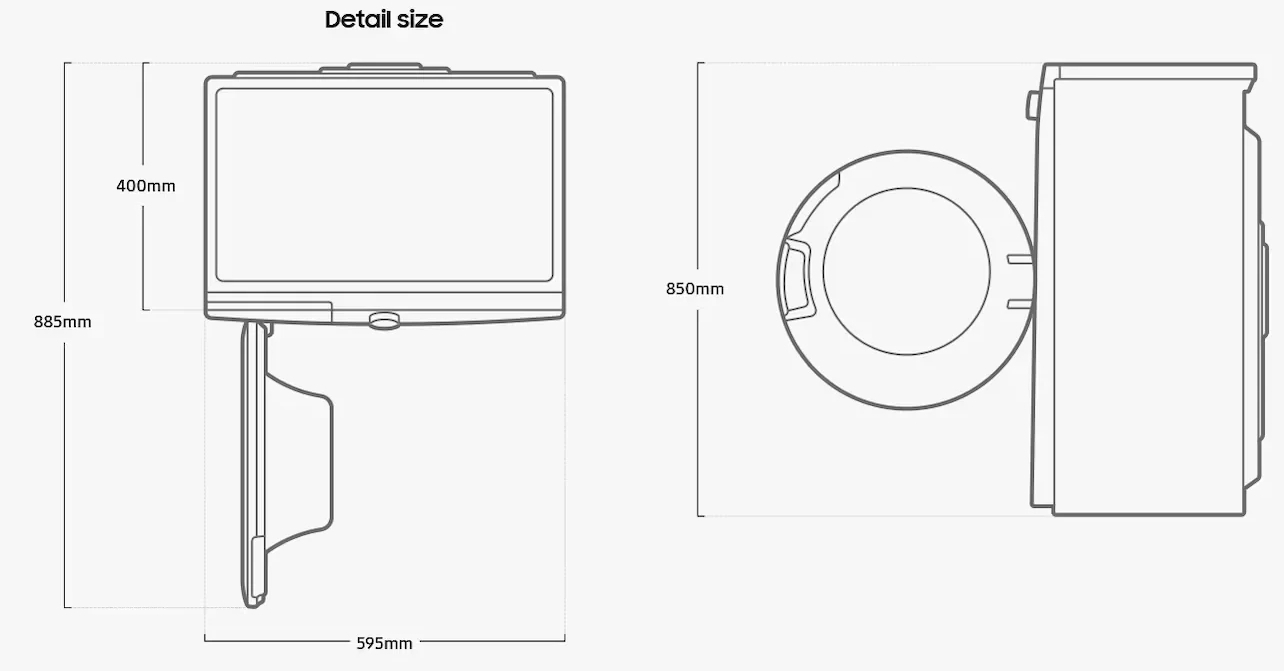 Samsung WW60A3120BE/LE Габаритні розміри
