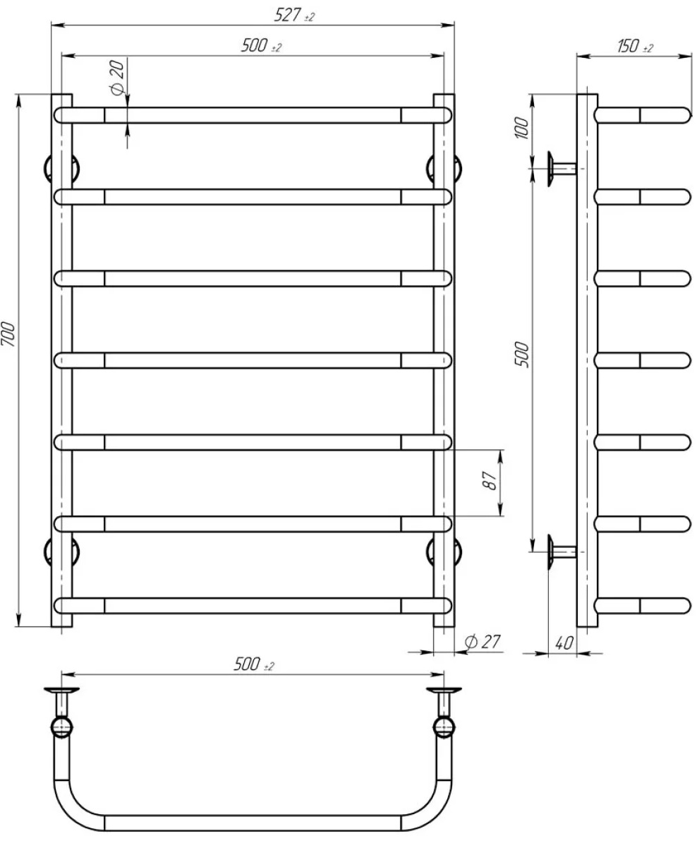 Deffi Стандарт П7 500x700, чорна, EF16, ліве підключення (D.SS.70.50.7.E.B.L.5) Габаритні розміри