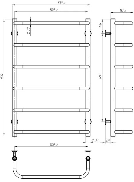 Deffi Стандарт П6 500x800, хром (C.SS.80.50.6.C.A) Габаритні розміри