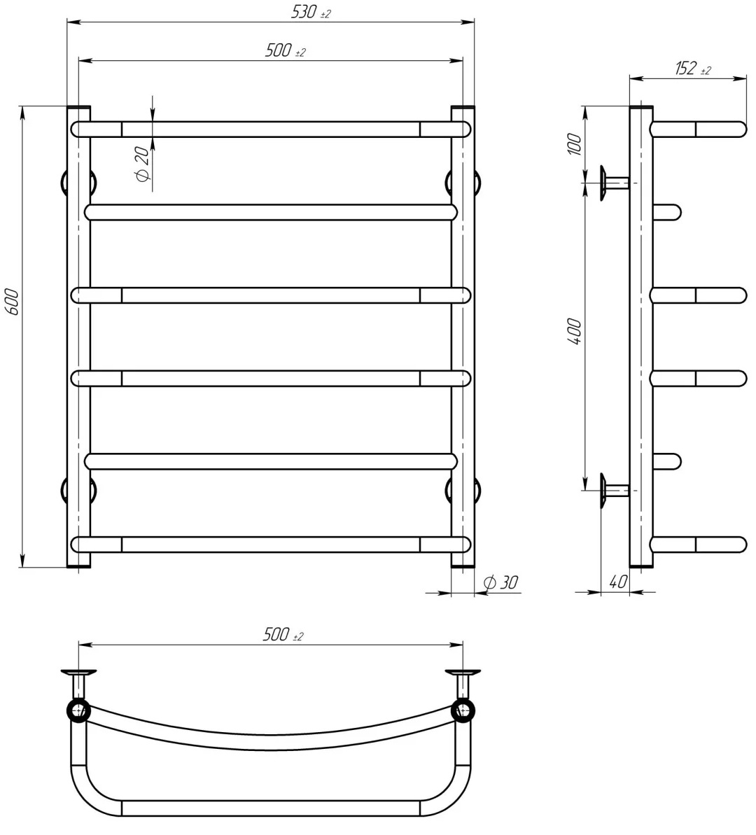 Deffi Аквамикс П6 500x600, хром (C.AM.60.50.6.C.A) Габаритные размеры