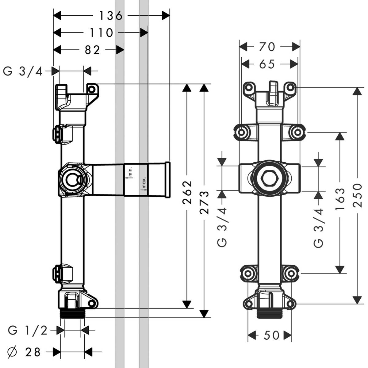 Axor Starck 10941180 Габаритные размеры