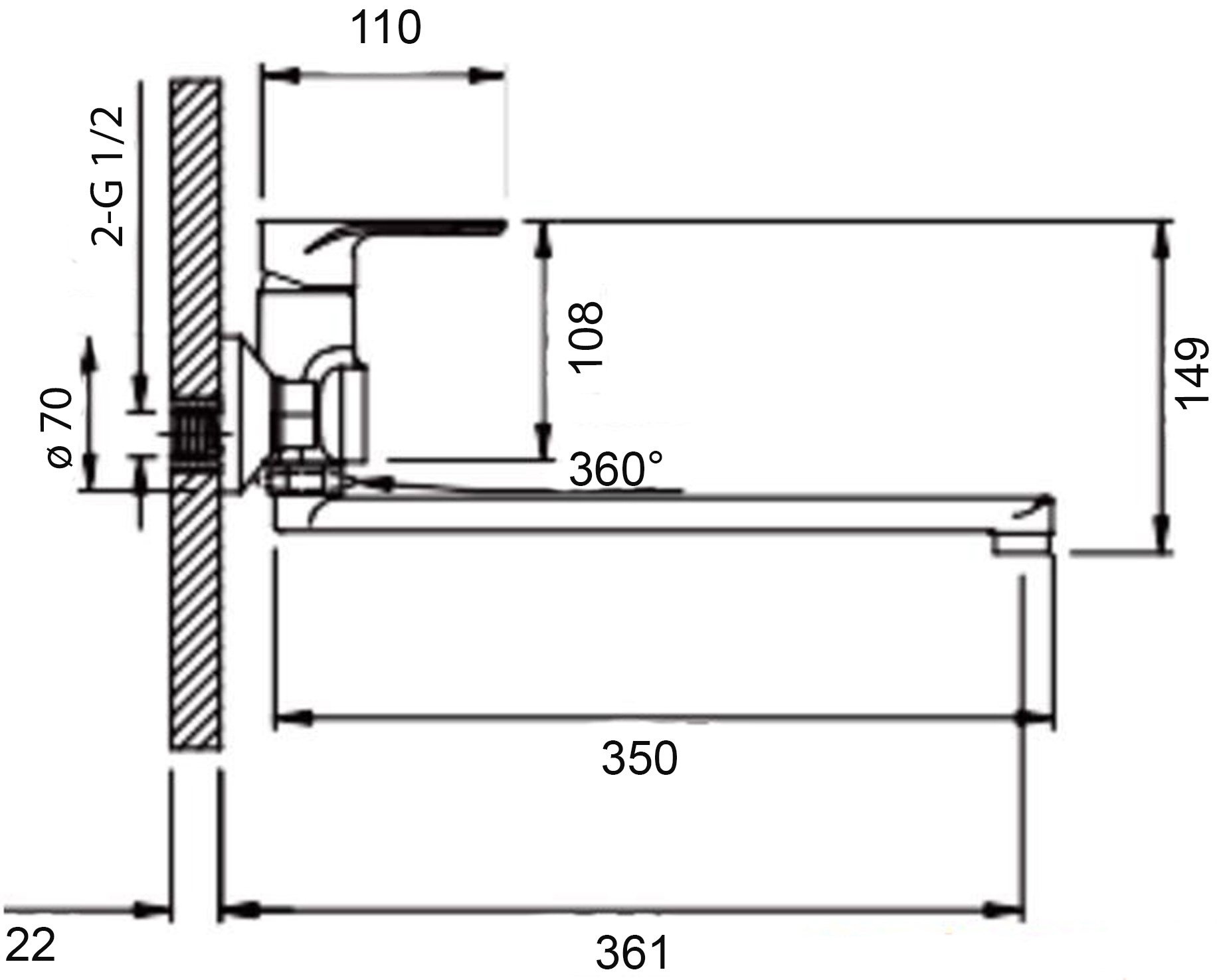Q-Tap Jay Chrome/White (QTJAY2601CRW45552) Габаритні розміри