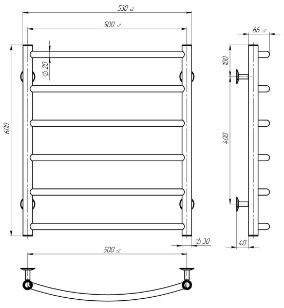 Deffi Класік П6 500x600, хром (C.DK.60.50.6.C.A) Габаритні розміри
