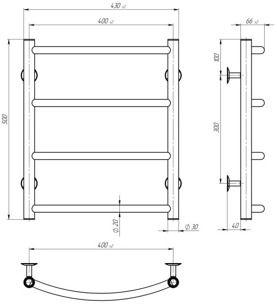 Deffi Класік П4 400x500, хром (C.DK.50.40.4.C.A) Габаритні розміри