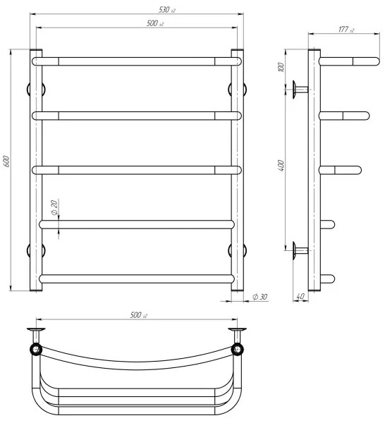 Deffi Каскад Дуга П5 500x600, хром (C.KD.60.50.5.C.A) Габаритні розміри
