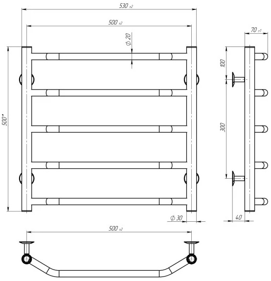 Deffi Трапеція П5 500x500, хром (C.TR.50.50.5.C.A) Габаритні розміри