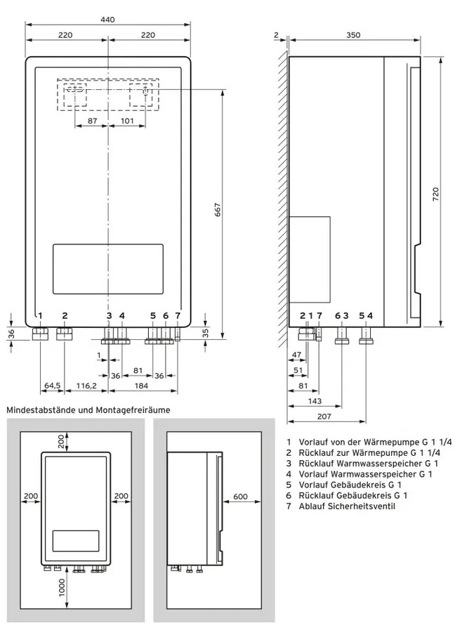 Vaillant aroTHERM split VWL 75/5 AS 230V + VWL 77/5 IS Габаритні розміри