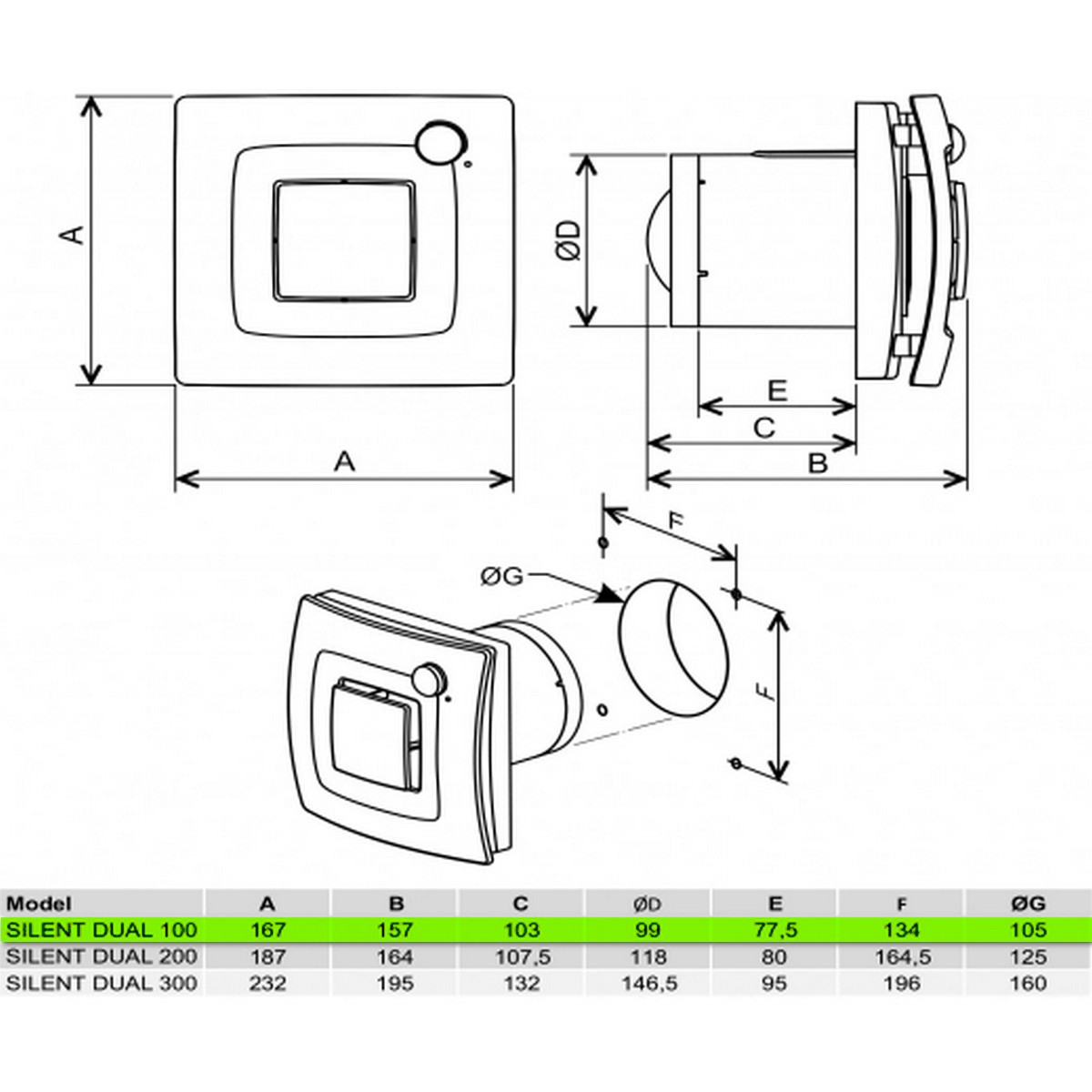 Soler&Palau Silent Dual 100 Matt Black Габаритные размеры
