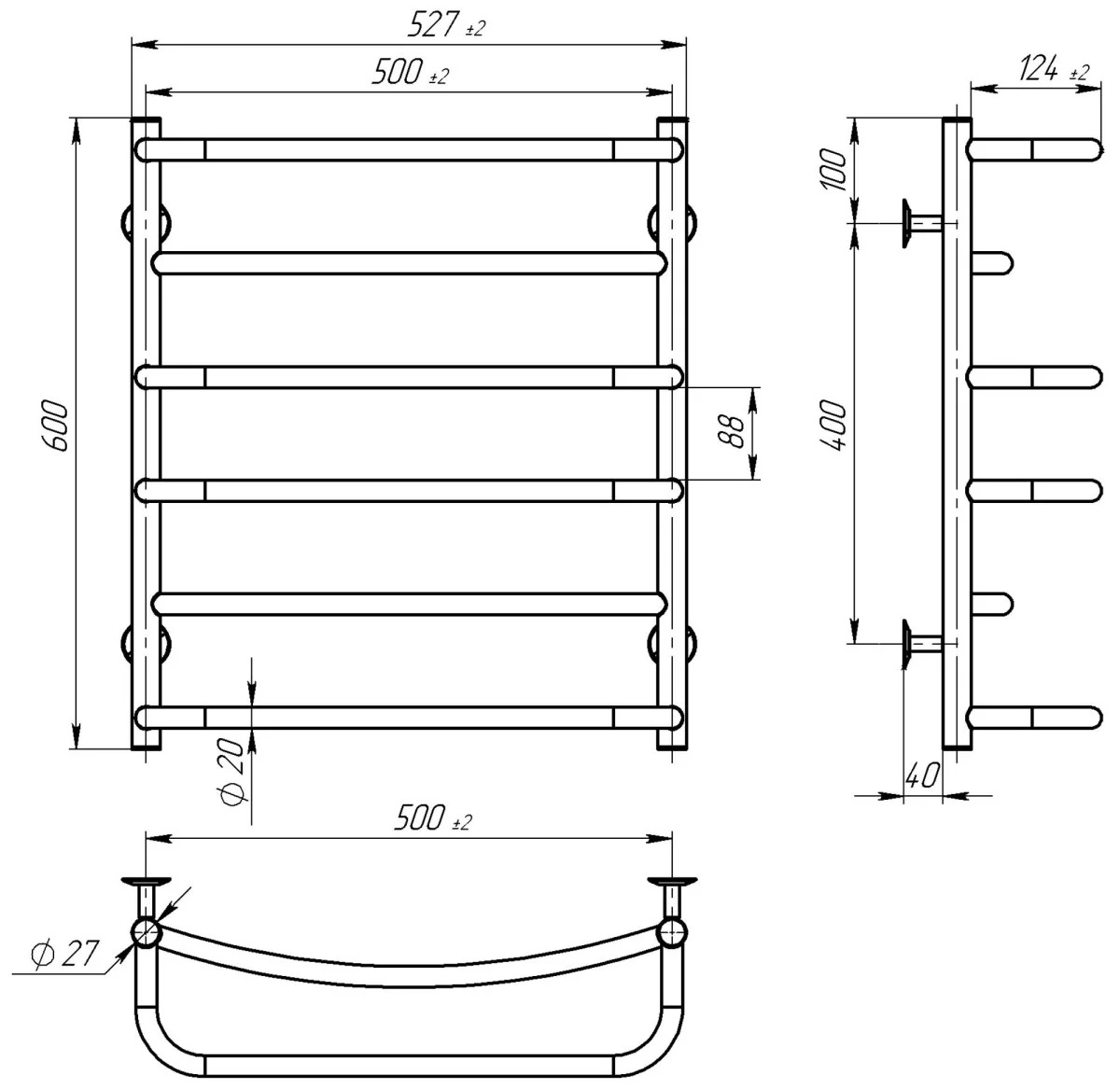 Deffi Аквамикс П6 500x600, черный, EF16, левое подключение (D.AM.60.50.6.E.B.L.5) Габаритные размеры