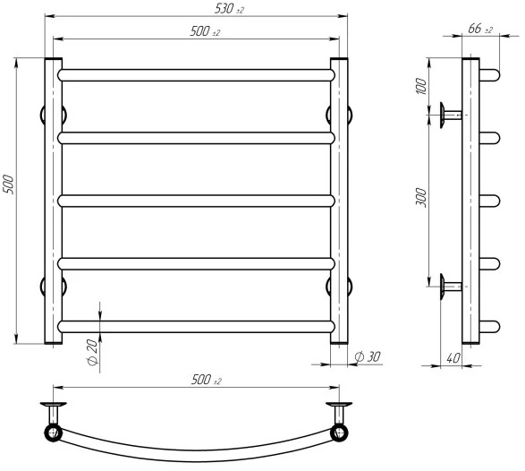 Deffi Классик П5 500x500, хром, EF16, левое подключение (C.DK.50.50.5.E.C.L.5) Габаритные размеры