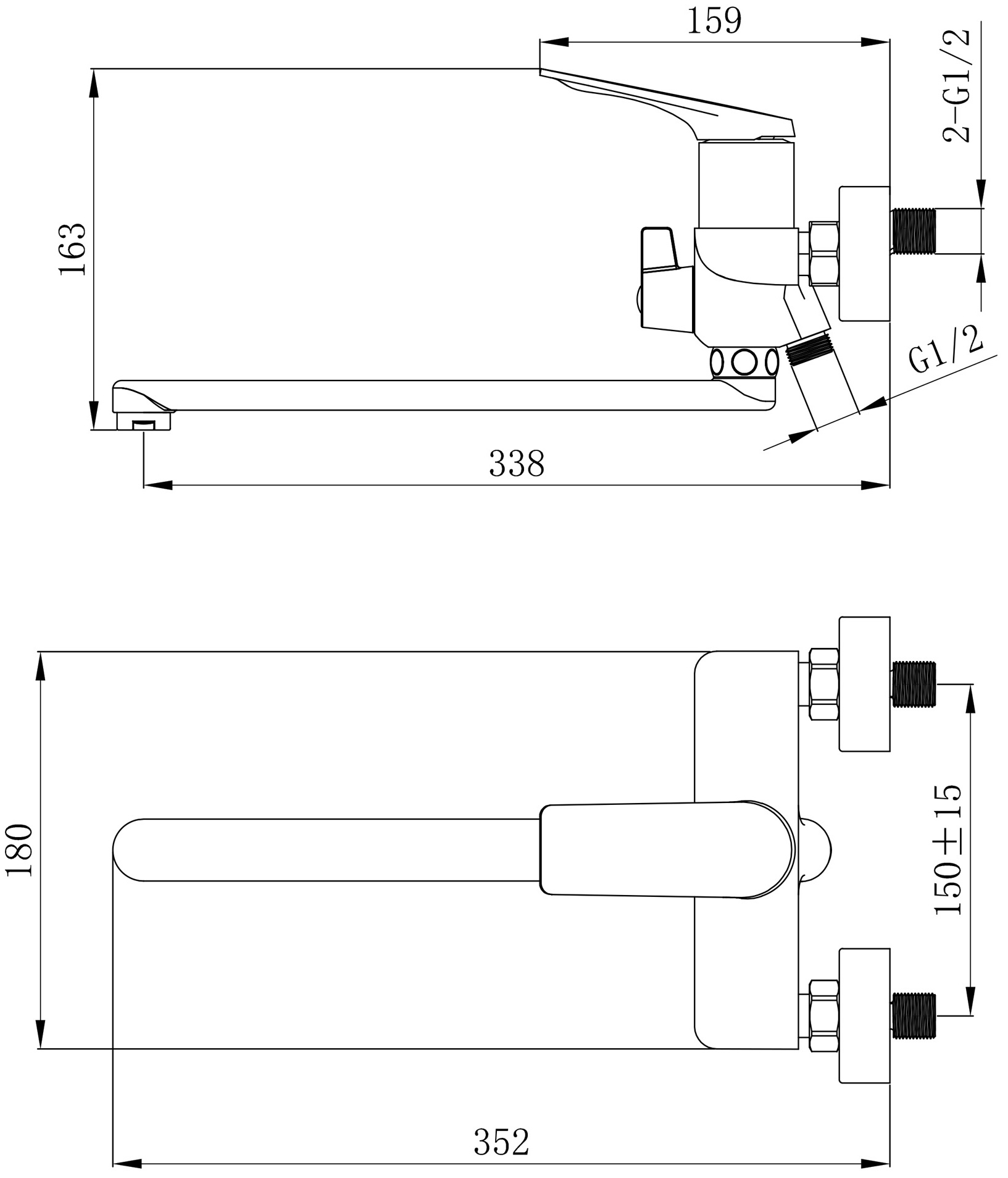 Q-Tap Vlasta New Gunmetal Black PVD (QTVLA260GMB45645) Габаритные размеры