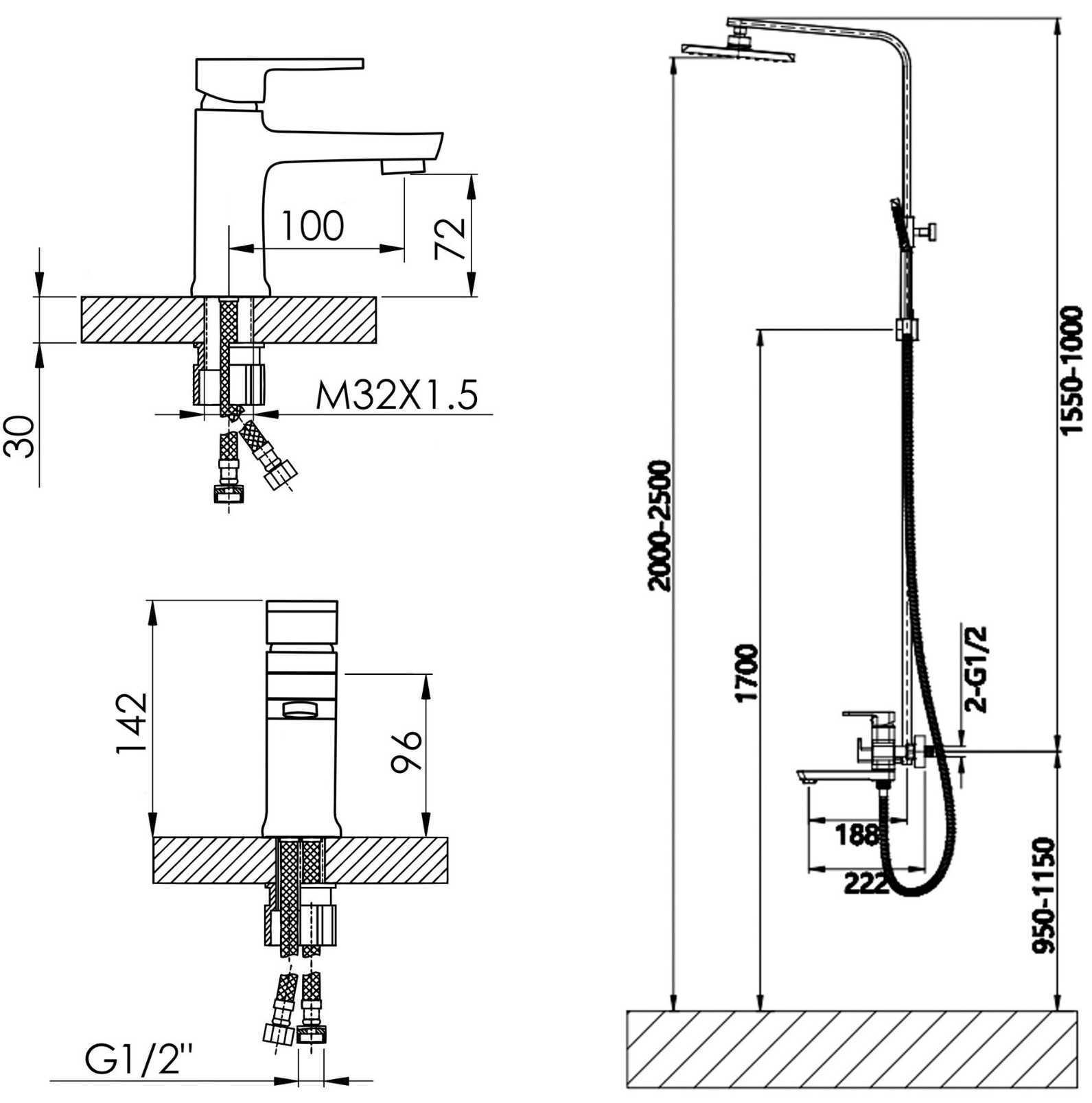 Lidz Wawel 001+ Wawel 1030 White (LDWAW001WHI4539746367) Габаритные размеры