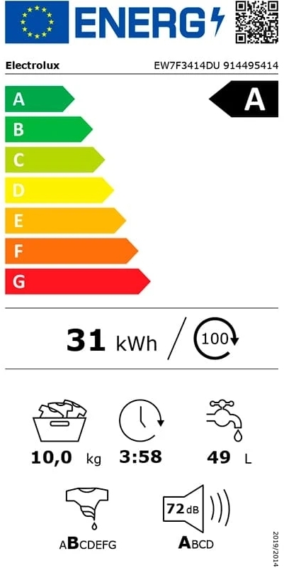 Electrolux EW7F3414DU Класс энергоэффективности