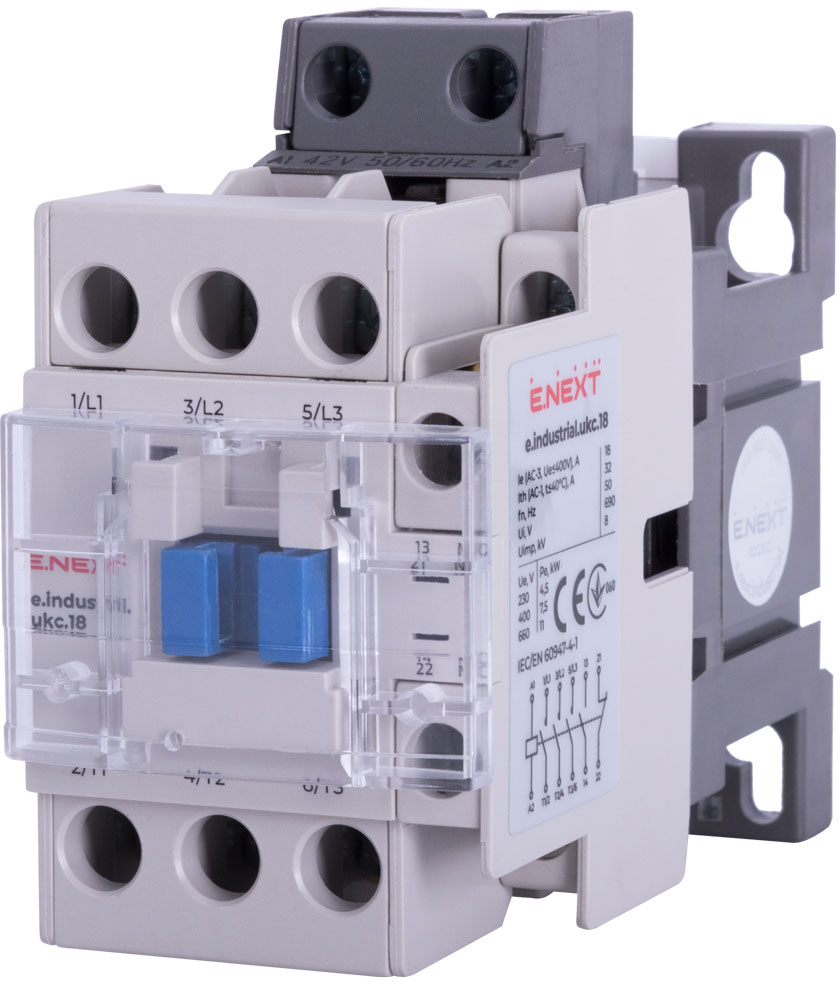 Контактор E.NEXT e.industrial.ukc.18.42, 18A, 42V, 1no+1nc (i.0090075)
