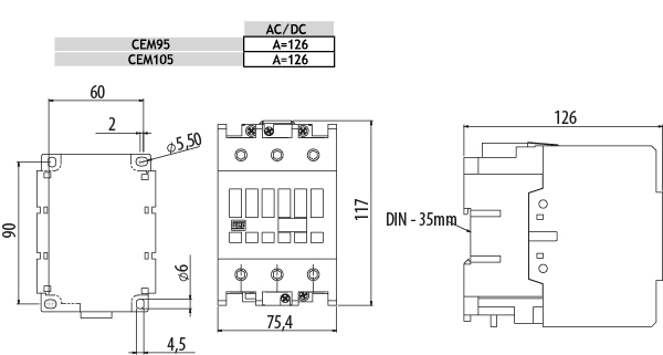 ETI CEM95.00-230V-50/60Hz (4651103) Габаритные размеры