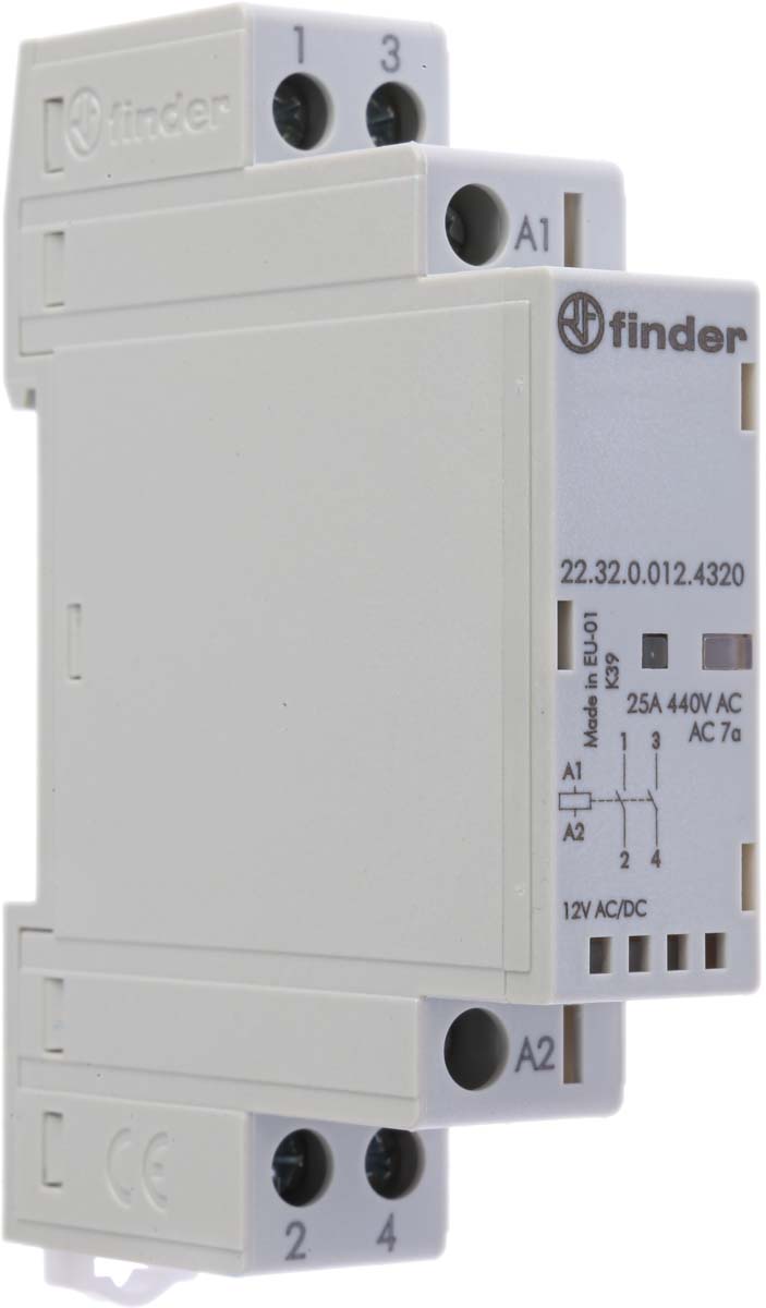 Контактор Finder 2NO 25A 12V AC/DC (223200124320)