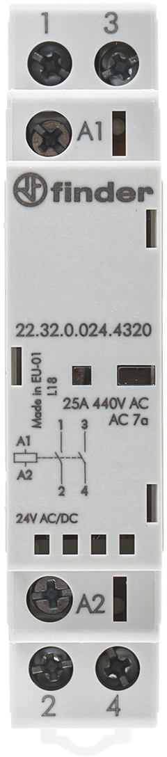 Контактор Finder 2NO 25A 24V AC/DC (223200244320)