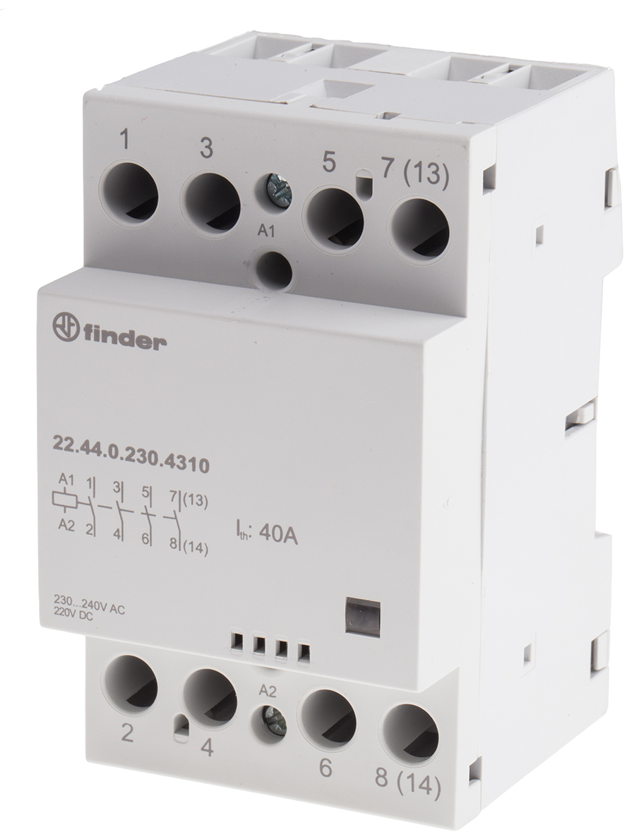 Характеристики контактор Finder 4NO 40A 220-240V AC/DC (224402304310)