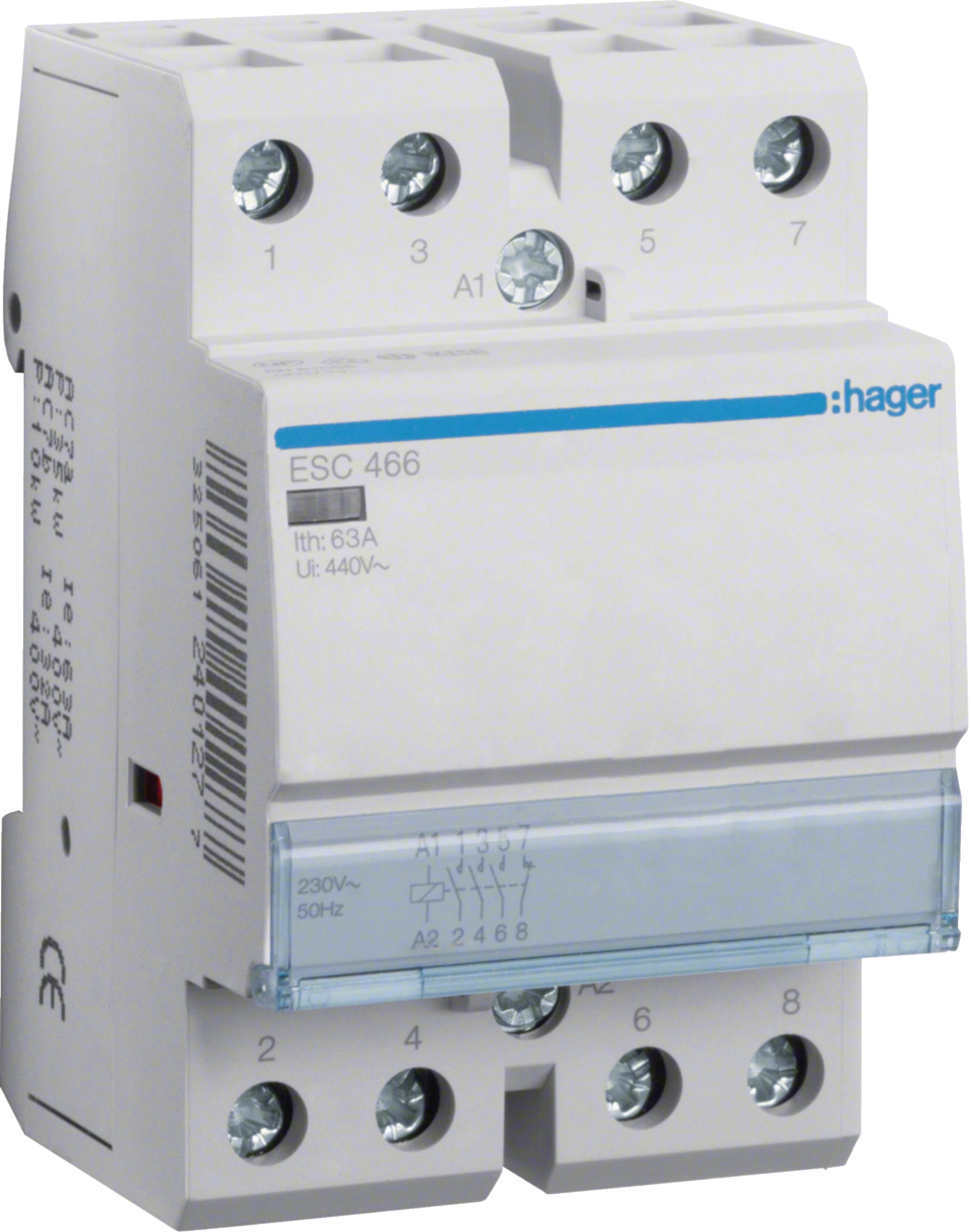 Контактор Hager 63A, 3NO+1NC, 230V (ESC466)