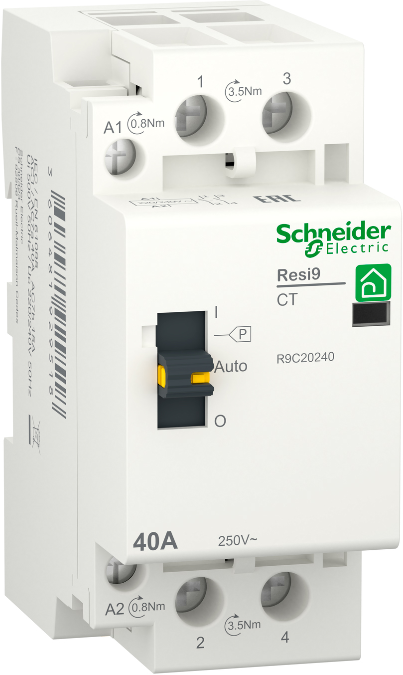 Контактор Schneider Electric Resi9 40A, 1P+N, 2NO ~230V/50Hz (R9C20240)