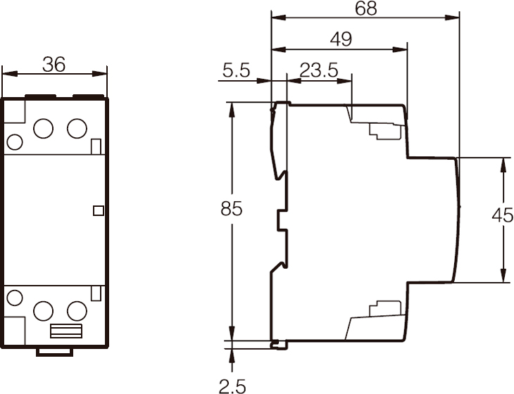 Tervix OCT, 2P, 2NO, 40A, 230V (661421) Габаритные размеры