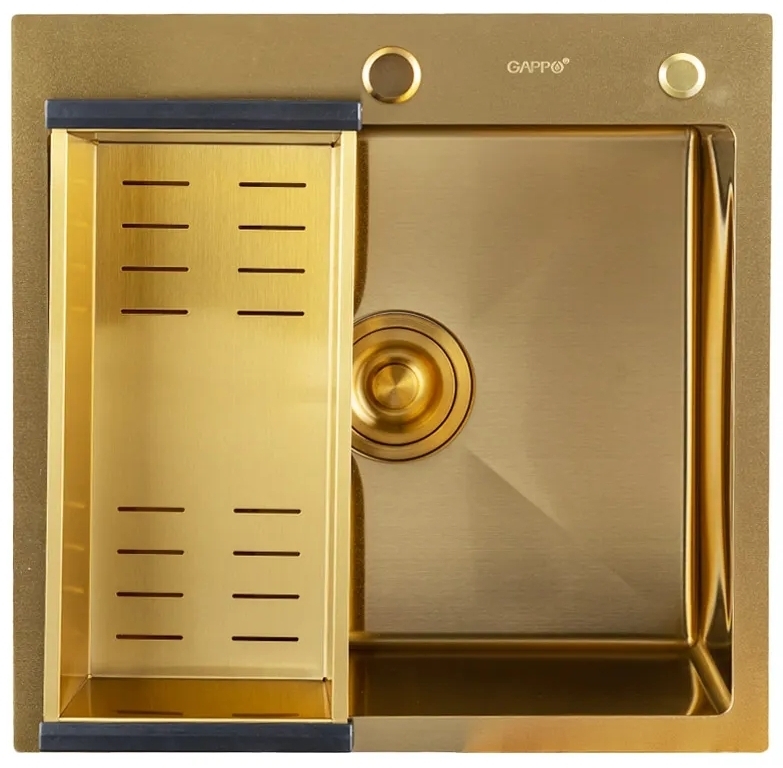 Gappo GS 5050-3 500x500 мм сифон+коландер, золото PVD