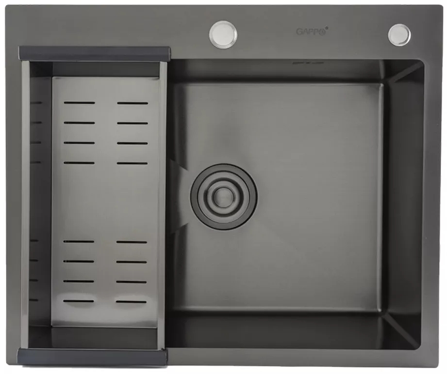 Кухонная мойка Gappo GS6050-6 600x500 мм сифон+коландер, нержавіюча сталь PVD