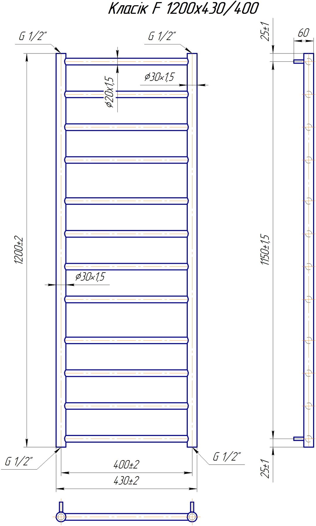 Mario Класік F 1200х430/400 (1.1.5909.01.P) (уцінка) Габаритні розміри