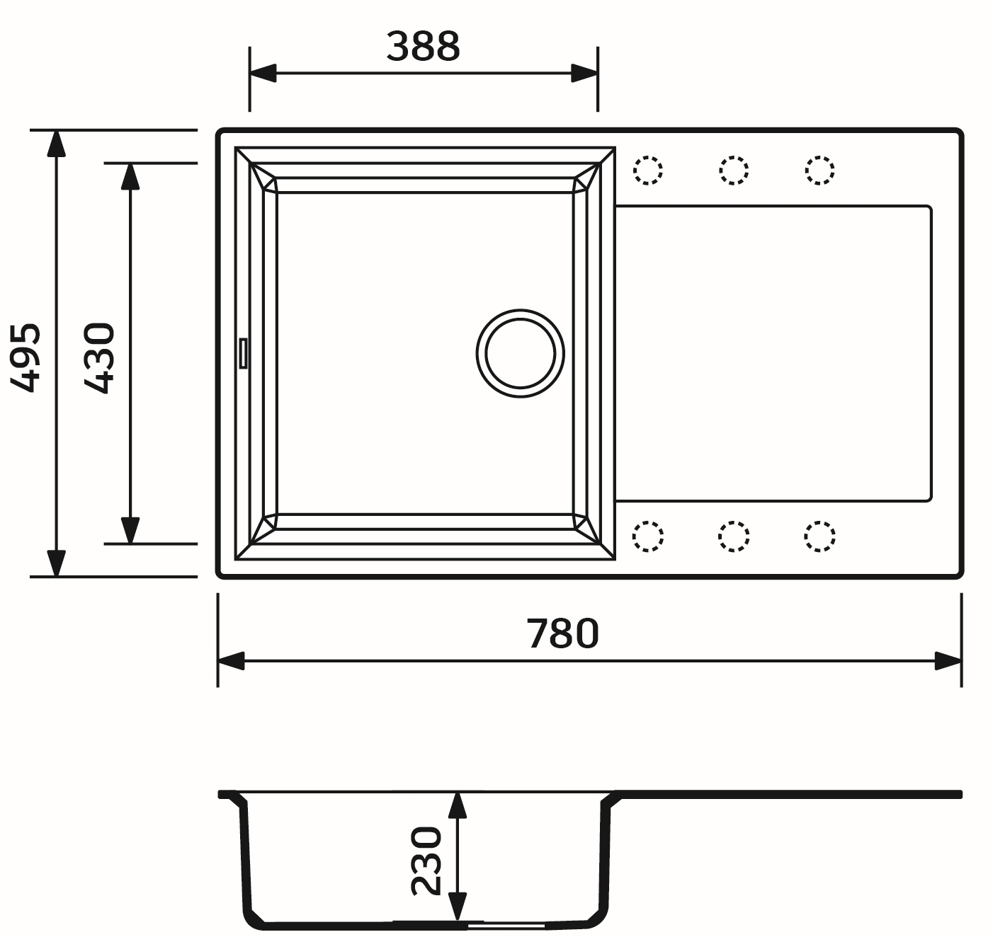 Adamant Horizon 780x495x230мм чорний (1824296101503) Габаритні розміри