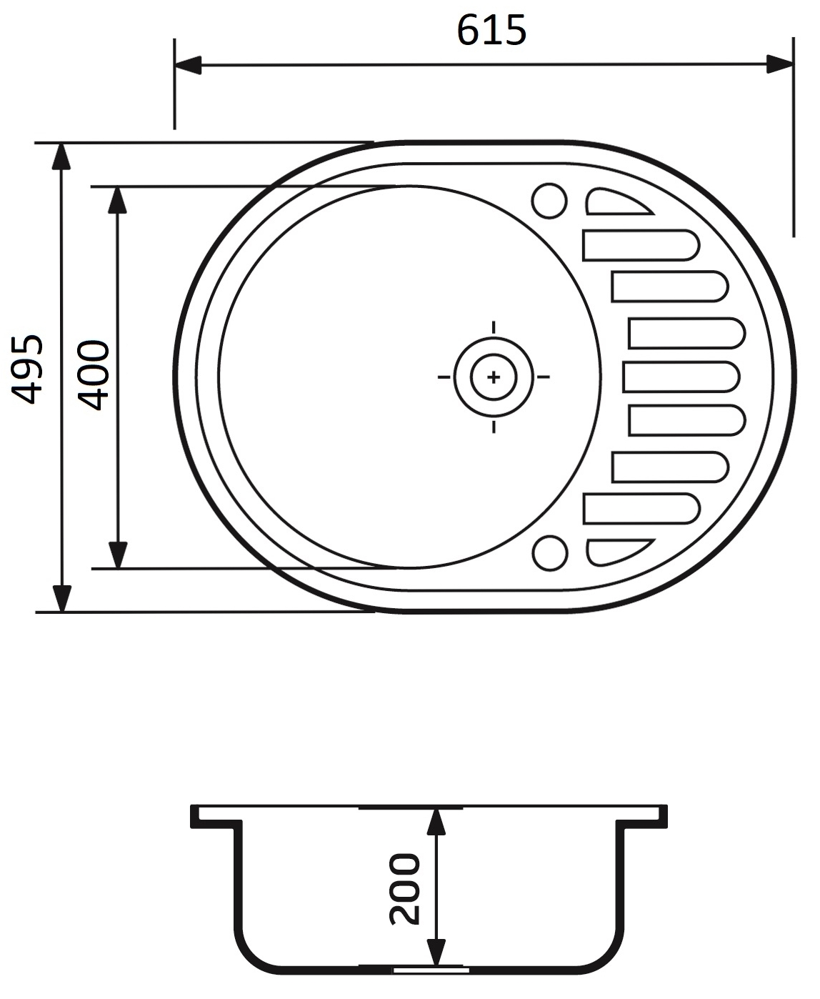 Adamant Ovum 615x495x200мм серый (1824296100404) Габаритные размеры