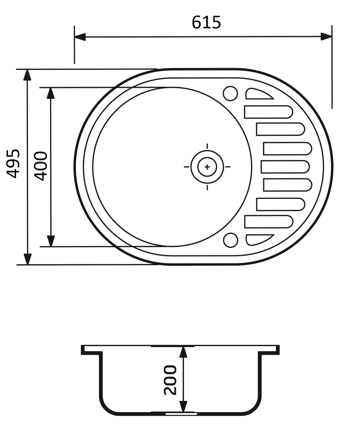 Adamant Ovum 615x495x200мм черный (1824296100403) Габаритные размеры
