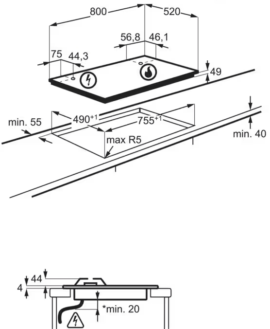 AEG HVB8453IB Габаритные размеры
